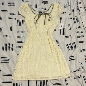 Coquette lace white dress with green bow